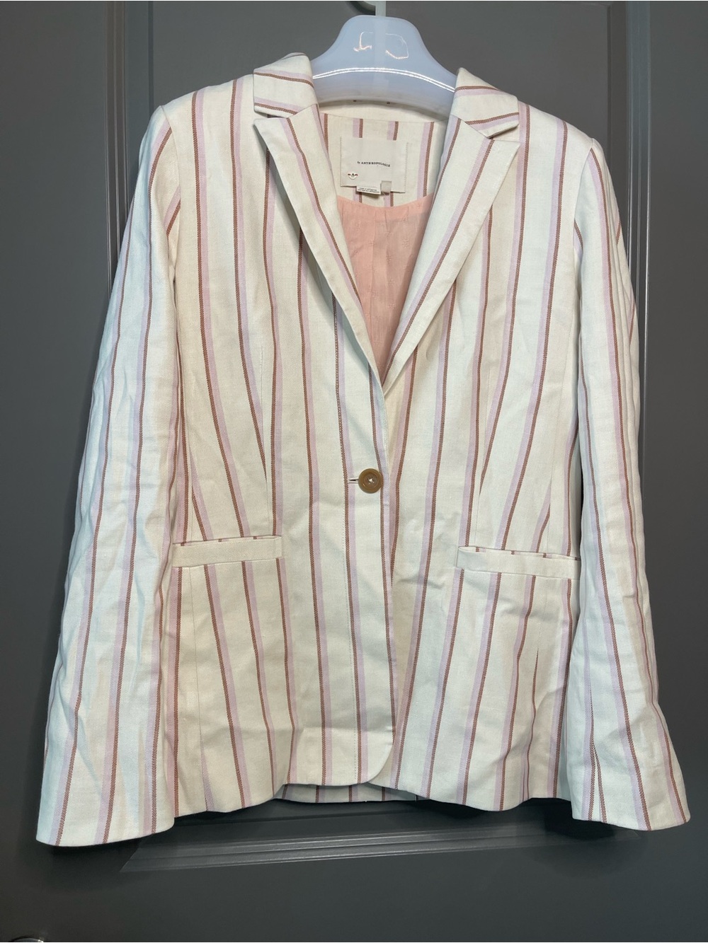 Anthropologie Pink & White Striped Single-Button Blazer